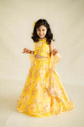 Yellow printed lehenga set